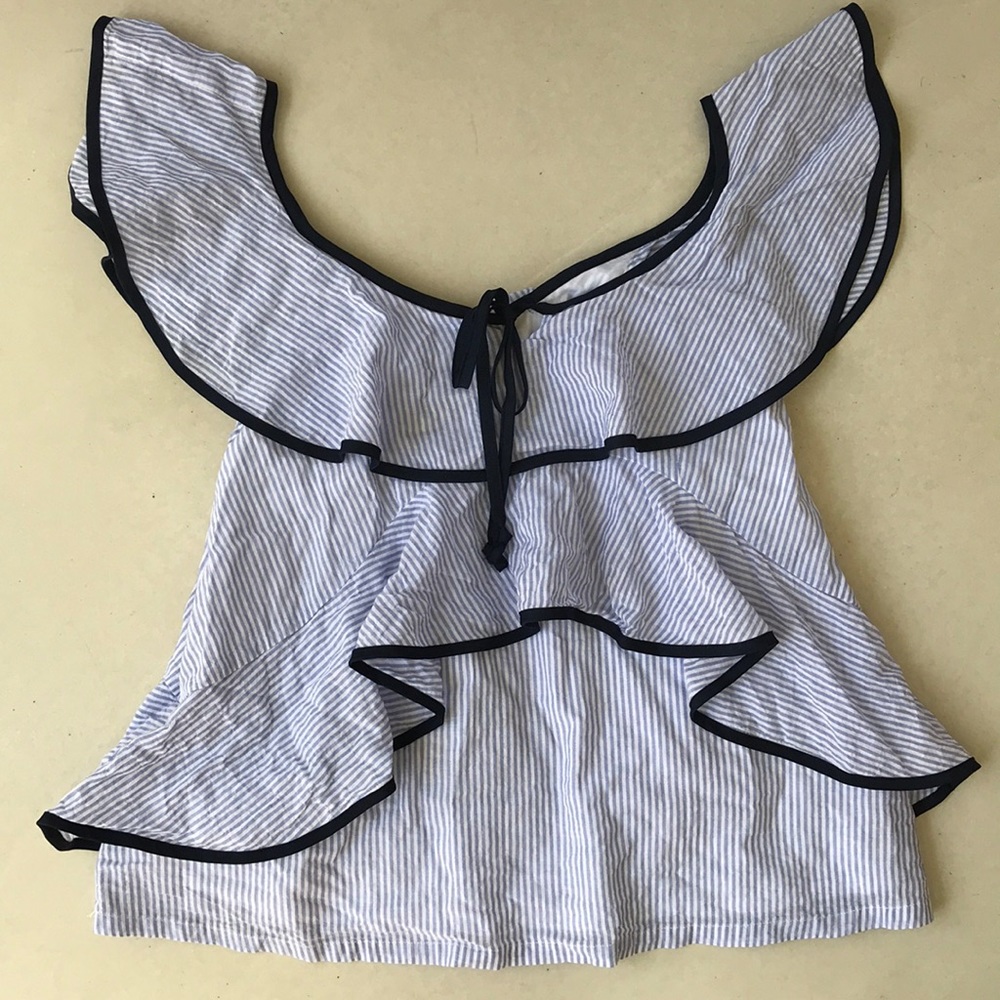🎉HP J. Crew tipped ruffle top in stripe - Picture 6 of 7